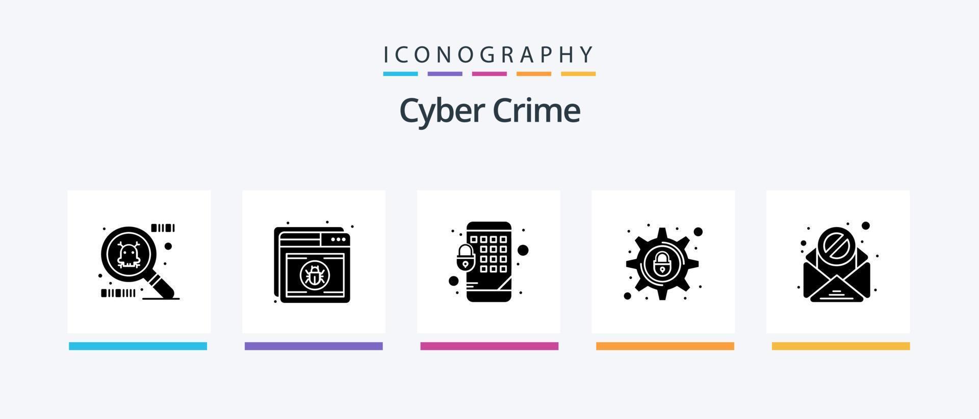 cyber brottslighet glyf 5 ikon packa Inklusive . spam. låsa. e-post. säkerhet. kreativ ikoner design vektor