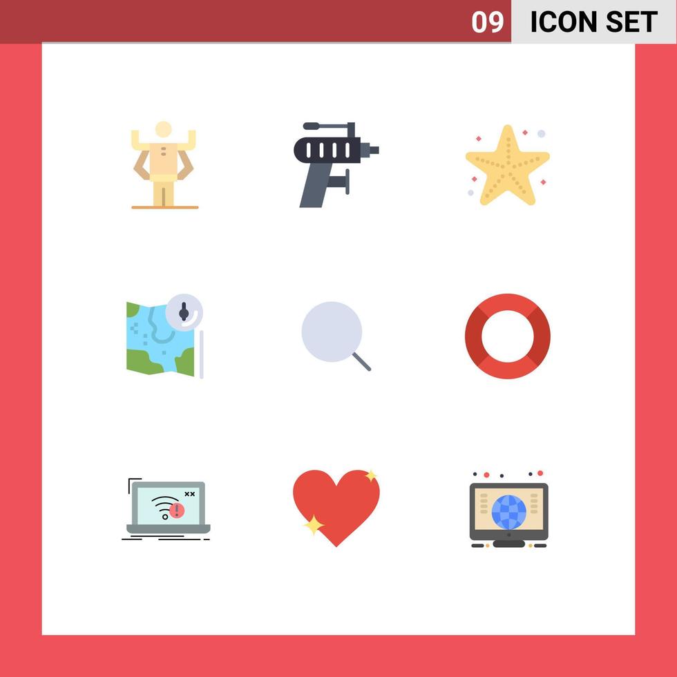 piktogram uppsättning av 9 enkel platt färger av Sök Spår strand gps Karta redigerbar vektor design element