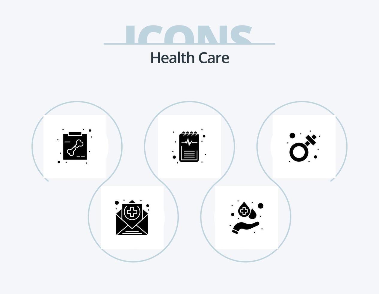 Gesundheits-Glyphen-Icon-Pack 5-Icon-Design. Geschlecht. geduldig. Knochen. medizinisch. Diagnose vektor