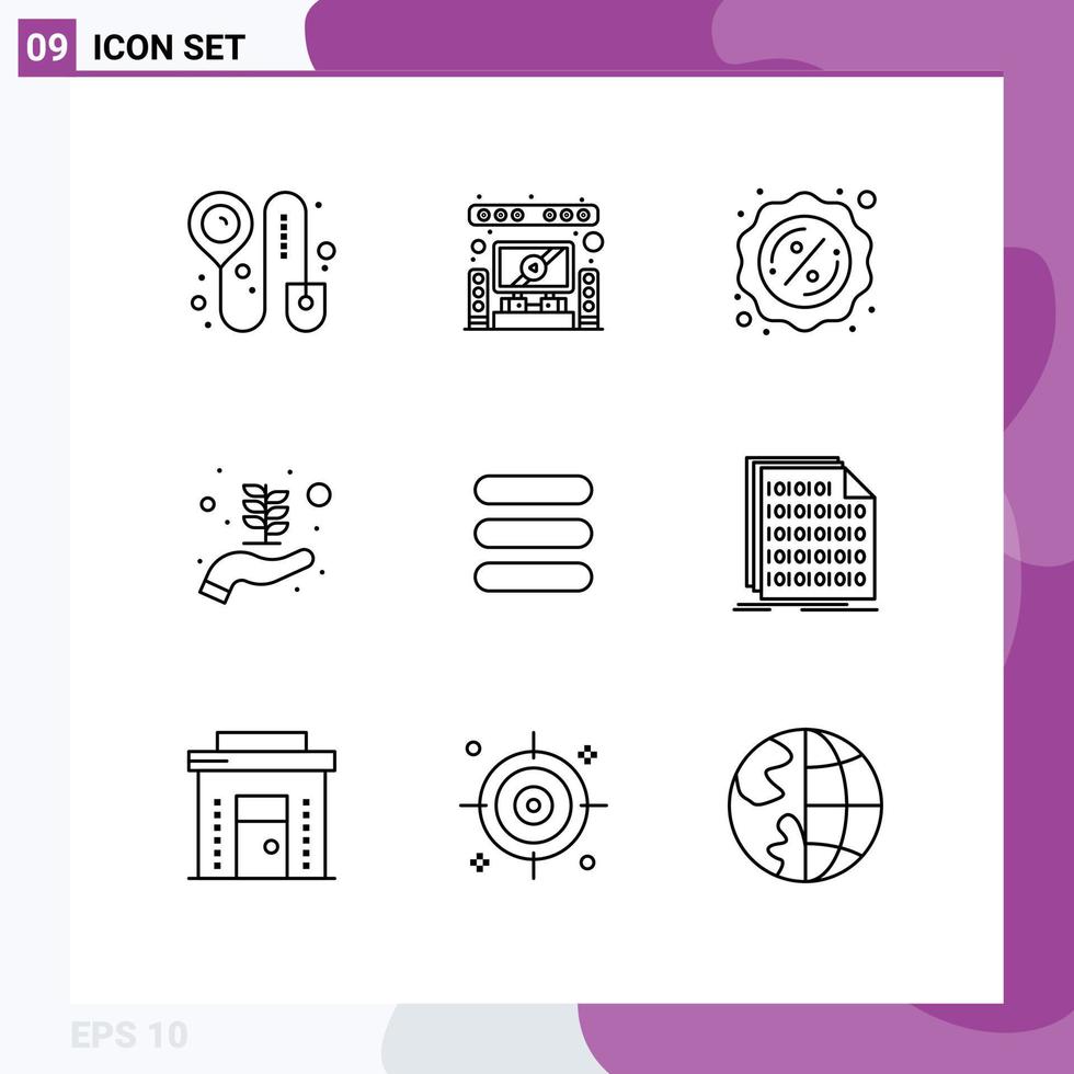 Aktienvektor-Icon-Pack mit 9 Zeilenzeichen und Symbolen für Code-Text-Verkaufsaufgaben handbearbeitbare Vektordesign-Elemente vektor