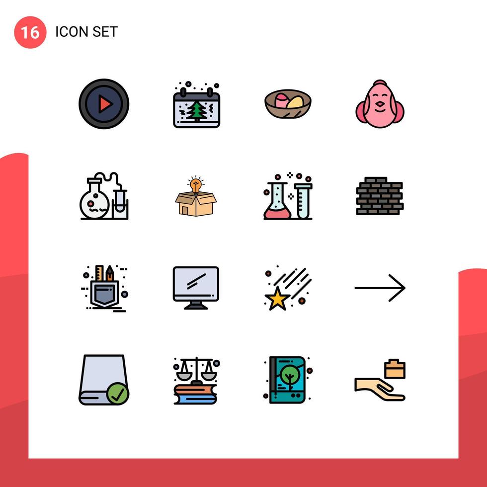 grupp av 16 platt Färg fylld rader tecken och symboler för påsk ägg träd bo påsk redigerbar kreativ vektor design element