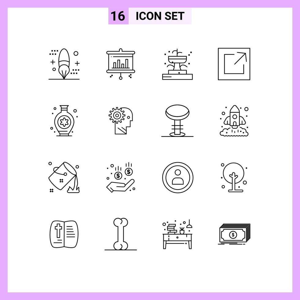 uppsättning av 16 modern ui ikoner symboler tecken för hobby vas byggnader dela med sig exportera redigerbar vektor design element