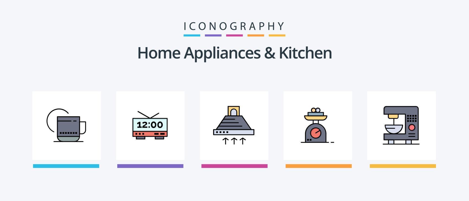 Haushaltsgeräte und Küchenlinie gefüllt 5 Icon Pack inklusive Home. Vorbereitung. Maschine. Koch. Zerhacker. kreatives Symboldesign vektor