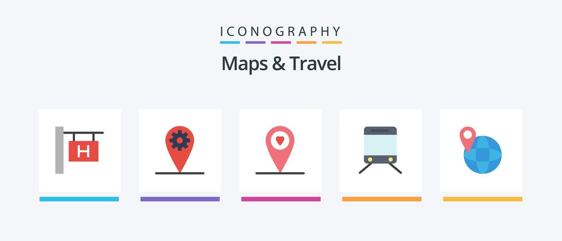 Kartor och resa platt 5 ikon packa Inklusive . regelbunden. resa. kreativ ikoner design vektor