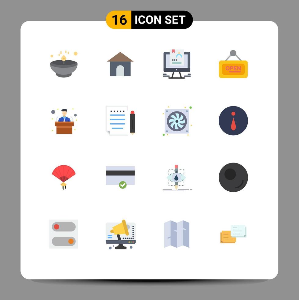 uppsättning av 16 vektor platt färger på rutnät för öppen styrelse shope marknadsföring dator redigerbar packa av kreativ vektor design element