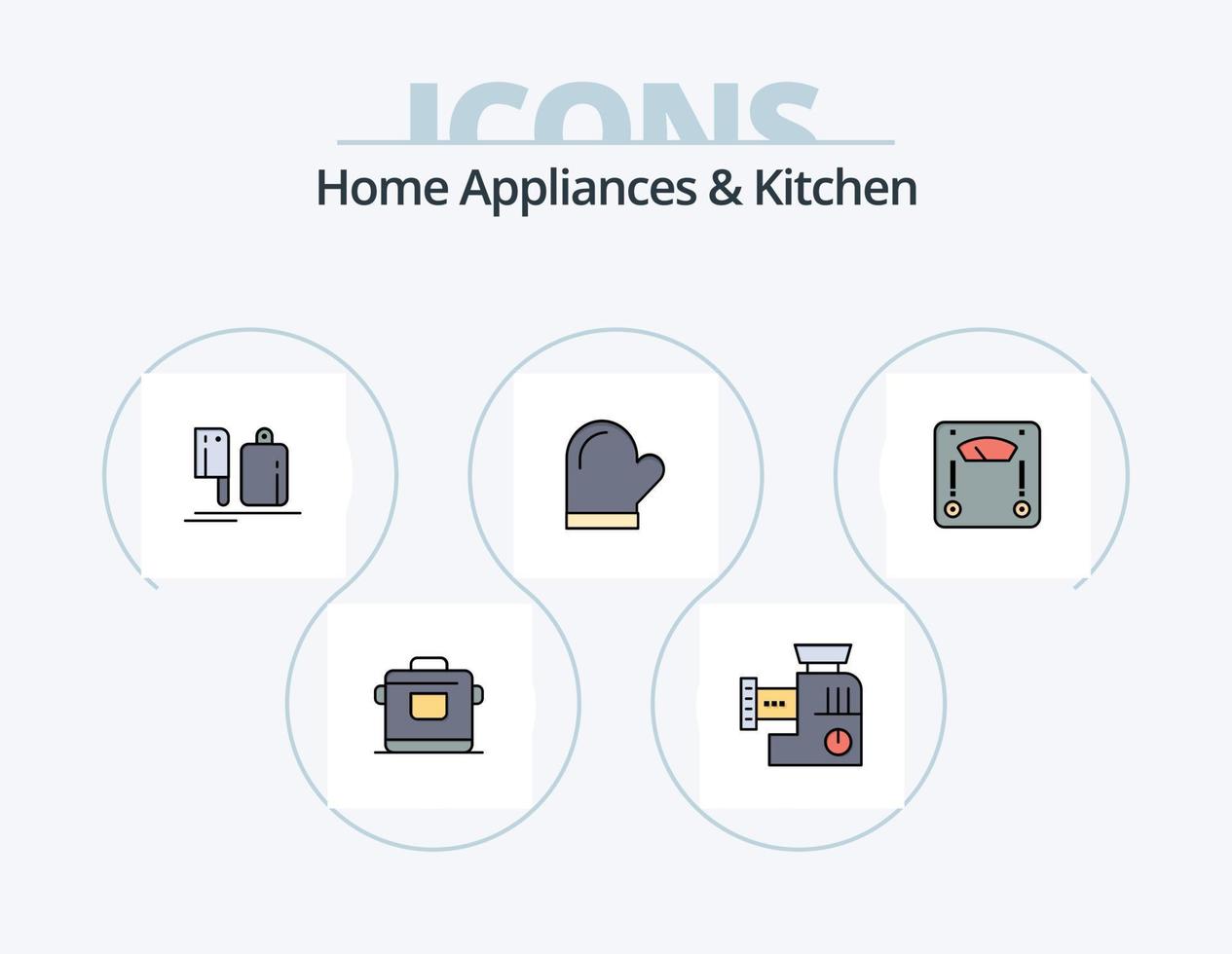 Haushaltsgeräte und Küchenlinie gefüllt Icon Pack 5 Icon Design. Küche. Toaster. Hotel . Maschine. elektrisch vektor