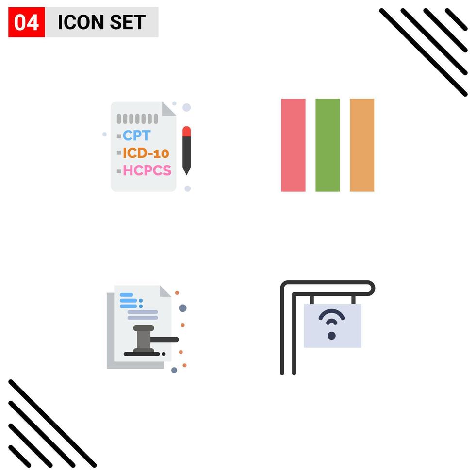 Flaches Icon-Paket mit 4 universellen Symbolen der Gesundheitsrechtssäule Auktionscafé editierbare Vektordesign-Elemente vektor
