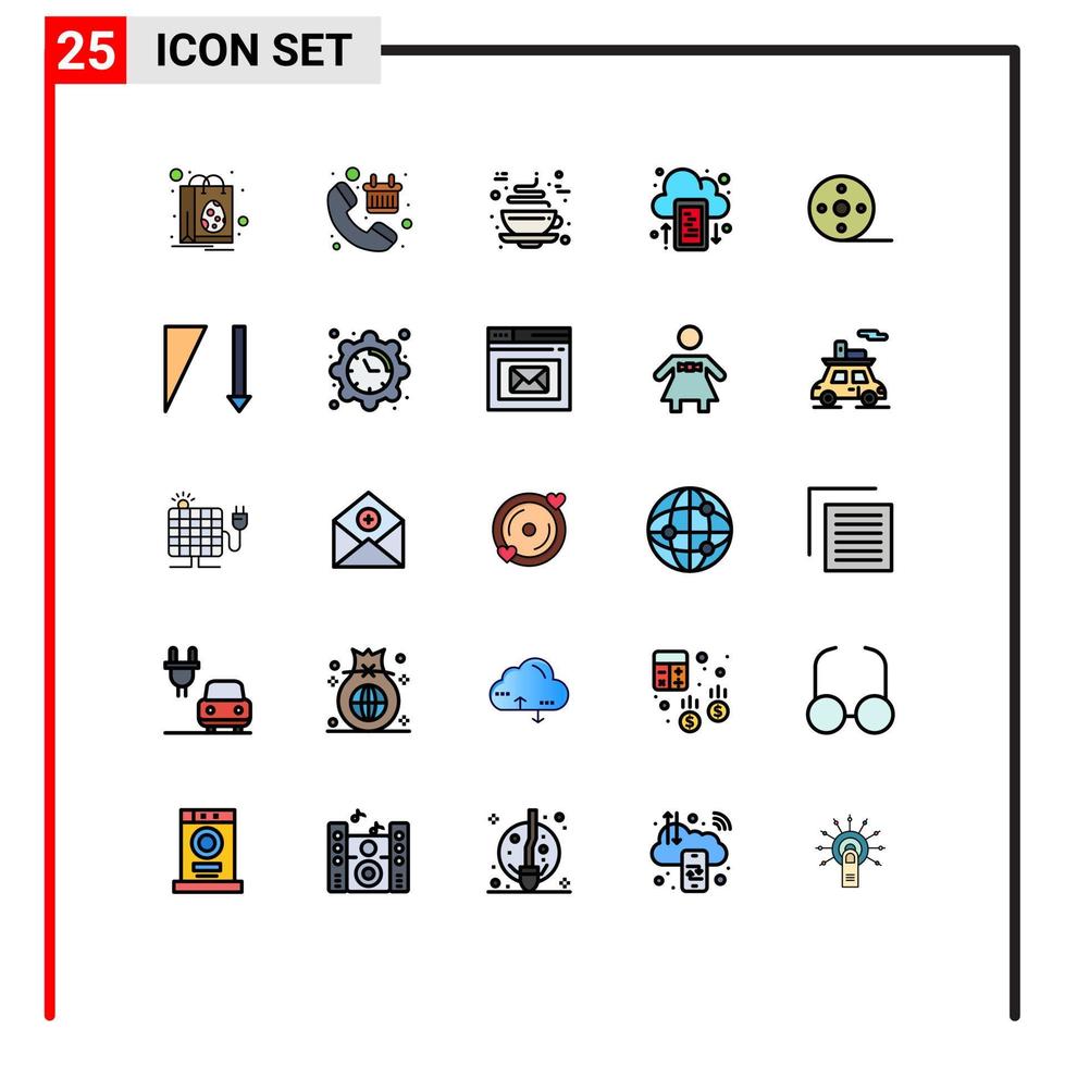moderner Satz von 25 gefüllten flachen Farben und Symbolen wie Album Mobile Shop fahren heiße editierbare Vektordesign-Elemente vektor