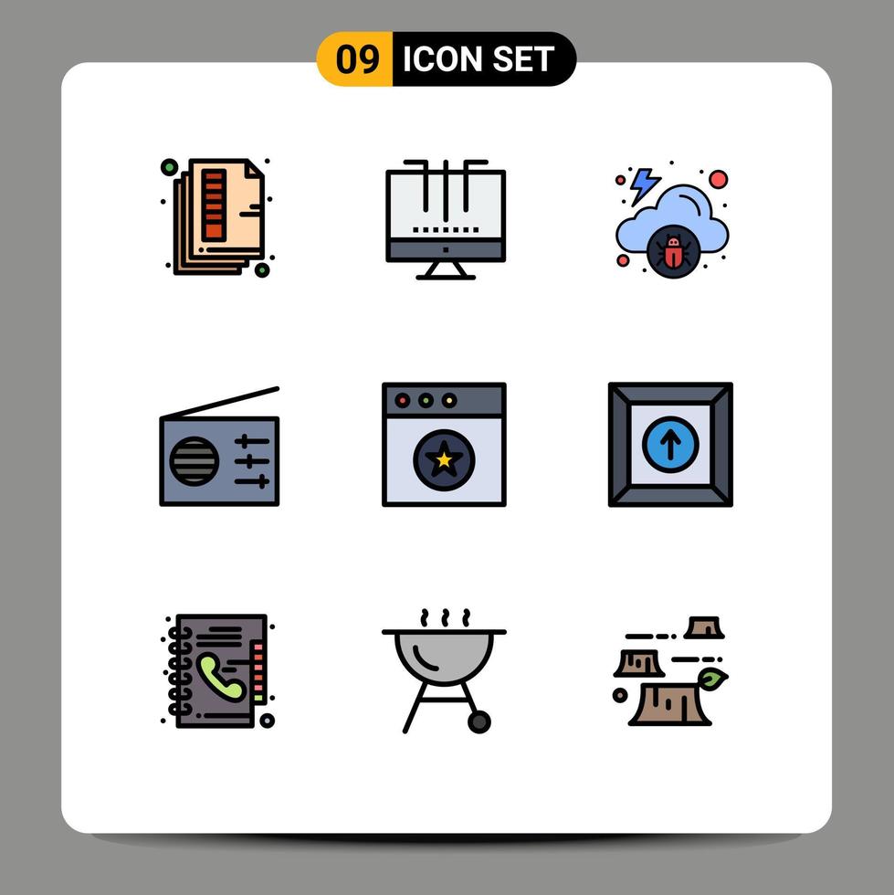 uppsättning av 9 modern ui ikoner symboler tecken för app radio optimering media virus redigerbar vektor design element