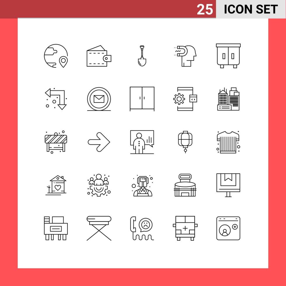 Aktienvektor-Icon-Pack mit 25 Linienzeichen und Symbolen für den Einfluss Engagement Geldbörse Macht des Einflusses Reparatur editierbare Vektordesign-Elemente vektor