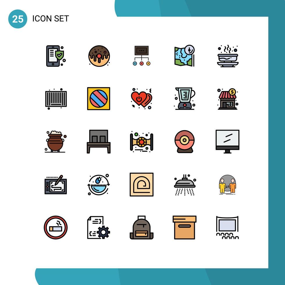 25 thematische, vektorgefüllte flache Linienfarben und editierbare Symbole des Kartenplans, süße Organisationsgrafik, editierbare Vektordesign-Elemente vektor