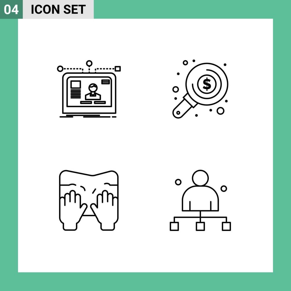 mobil gränssnitt linje uppsättning av 4 piktogram av gränssnitt massage layout pengar spa redigerbar vektor design element