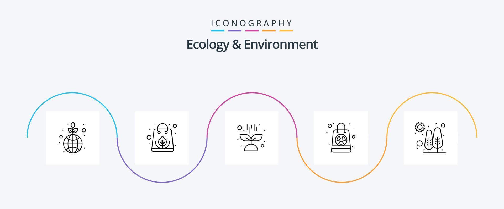 Ökologie und Umwelt Linie 5 Icon Pack inklusive Baum. Tasche. Natur. radioaktiv. nuklear vektor