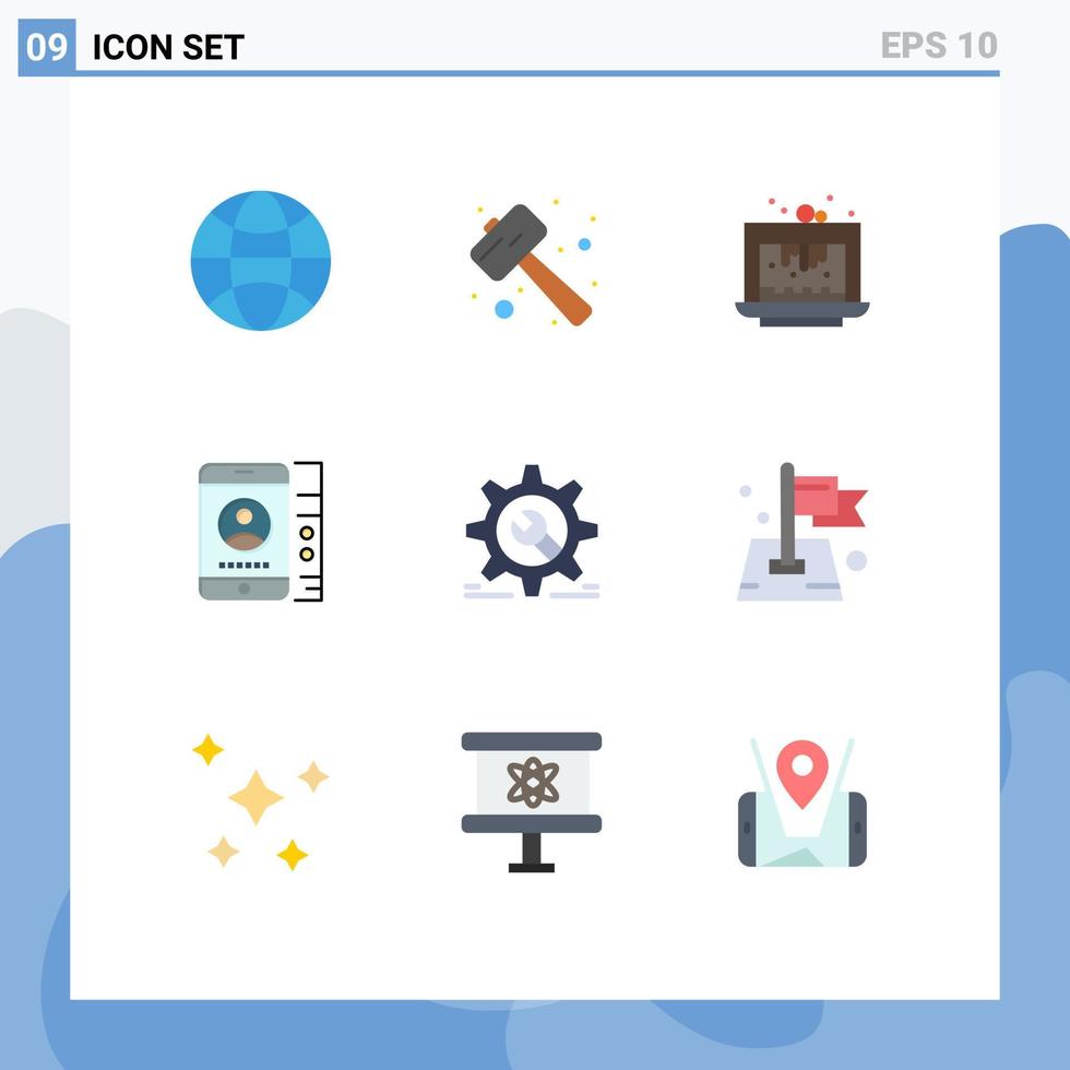 Piktogrammsatz von 9 einfachen flachen Farben des Einstellservices Backzelle Dessert editierbare Vektordesign-Elemente vektor