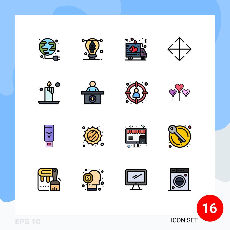 användare gränssnitt packa av 16 grundläggande platt Färg fylld rader av ljus ljus leverans omvandla pil redigerbar kreativ vektor design element