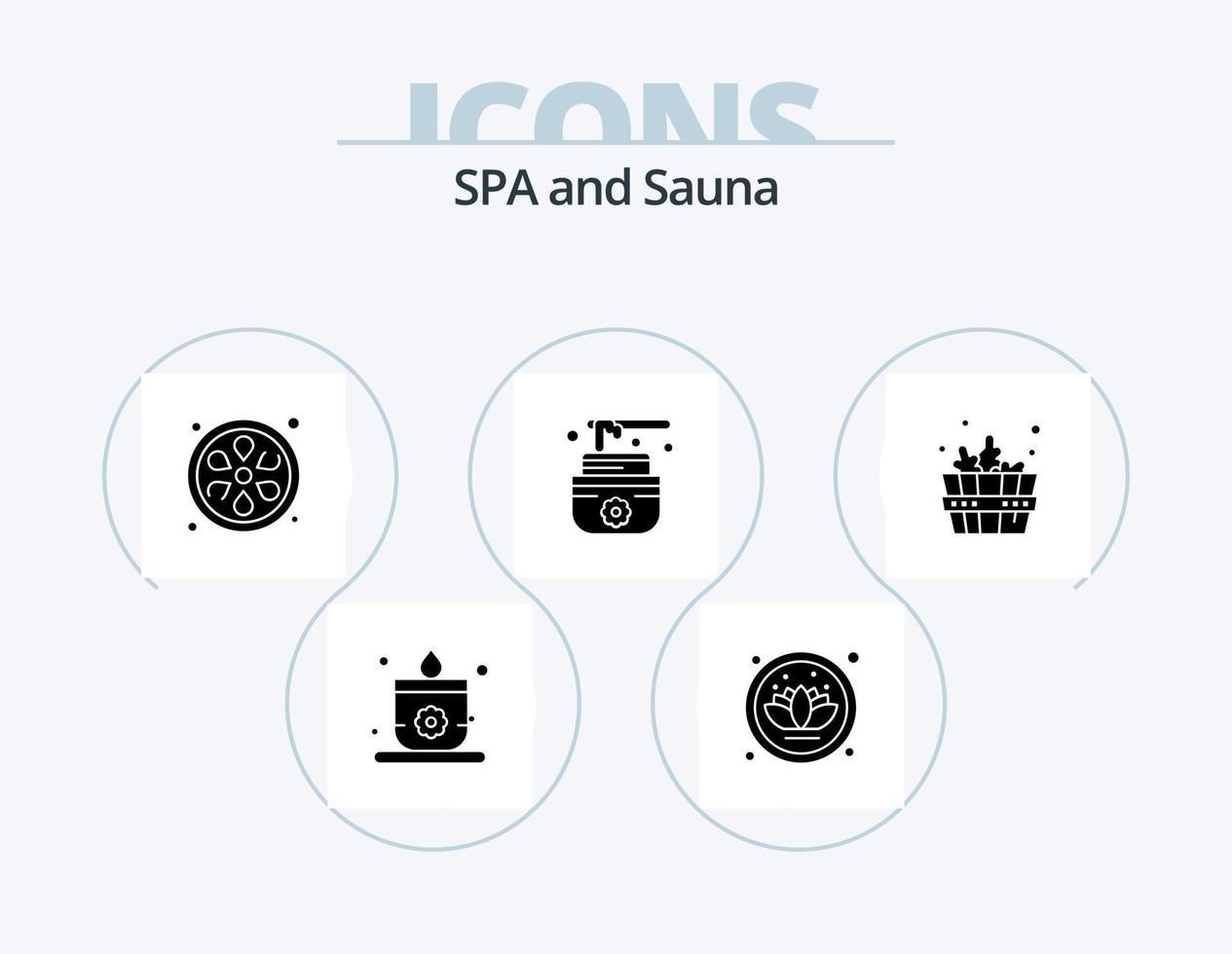 Sauna-Glyphen-Icon-Pack 5 Icon-Design. . . Lotus. Spa. Badehaus vektor