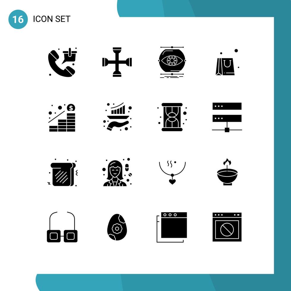 16 universell fast glyfer uppsättning för webb och mobil tillämpningar handla väska verktyg syn övervakning redigerbar vektor design element