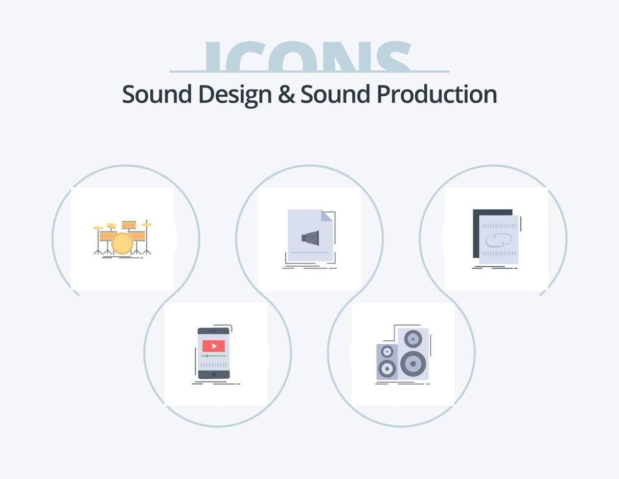 ljud design och ljud produktion platt ikon packa 5 ikon design. formatera. audio. högtalare. musikalisk. instrument vektor