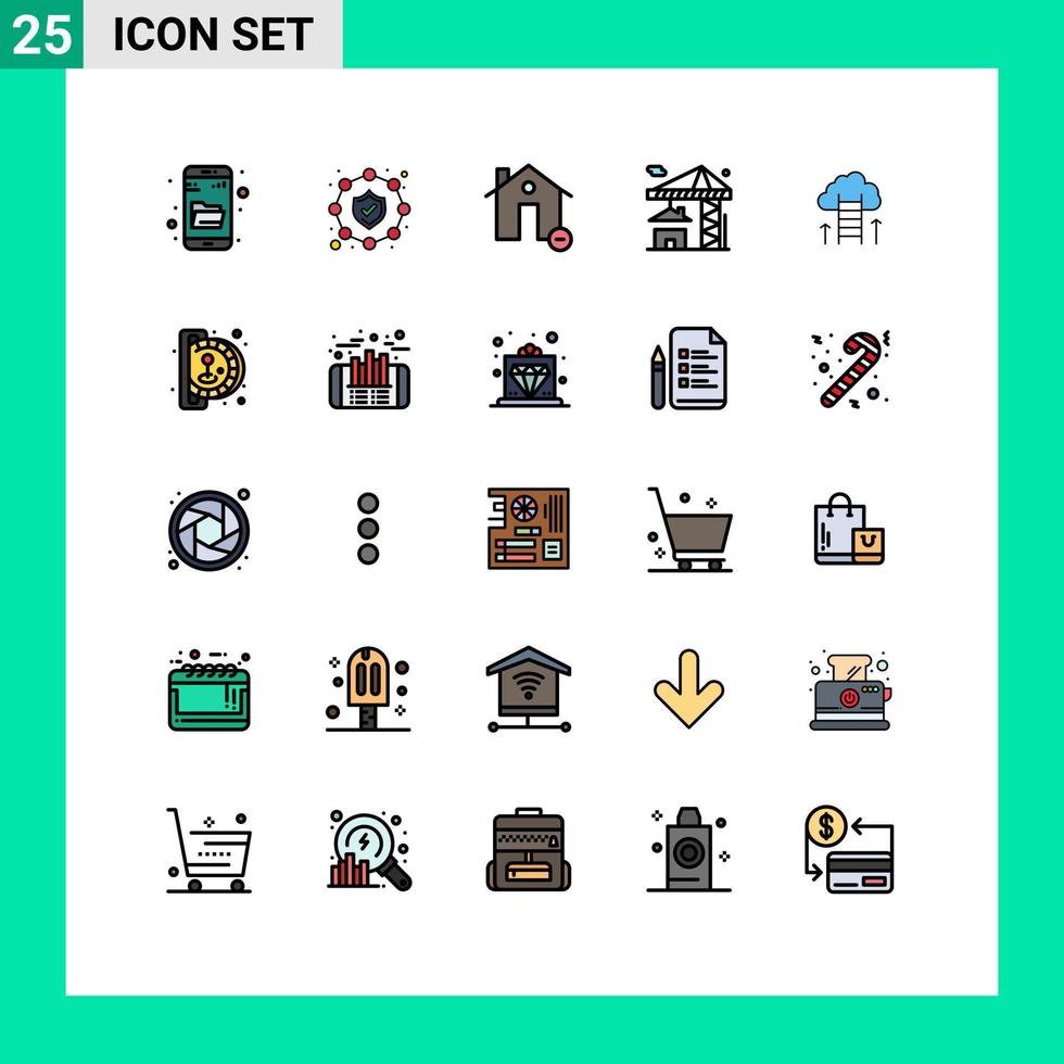 Stock Vector Icon Pack mit 25 Zeilenzeichen und Symbolen für den Karriereaufbau löschen Sie den Immobilienkran editierbare Vektordesign-Elemente