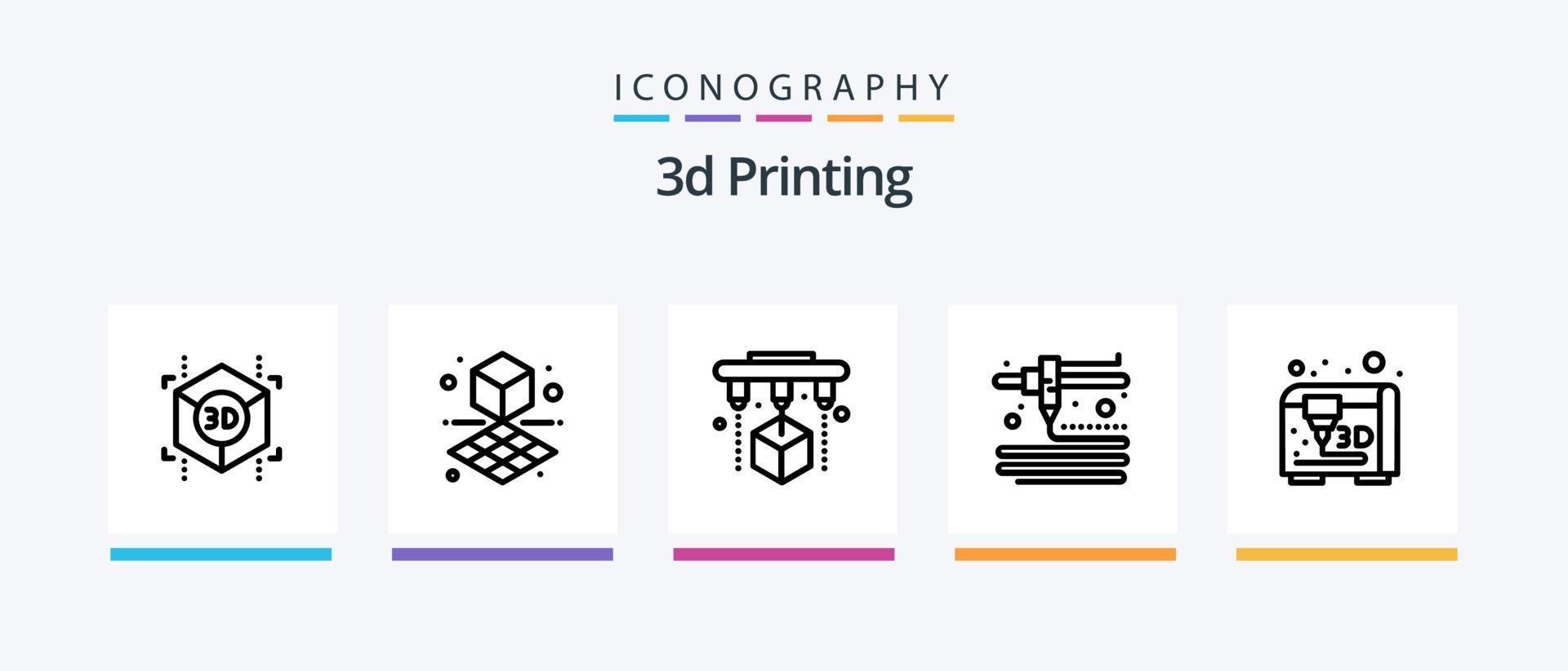 3D-Druckzeile 5 Icon Pack inklusive Drucker. Schicht. Modellieren. Drucken. D. kreatives Symboldesign vektor