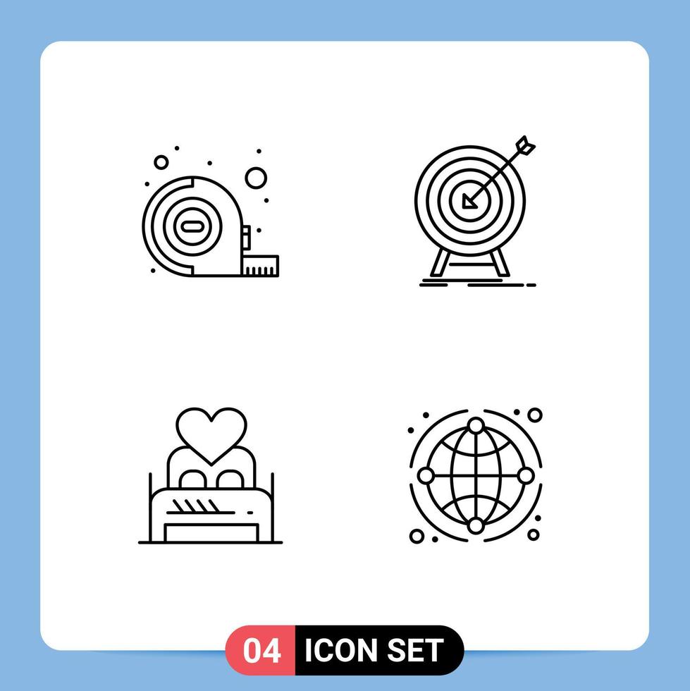 Stock Vector Icon Pack mit 4 Zeilenzeichen und Symbolen zum Messen von Liebesziel Erfolg Paar editierbare Vektordesign-Elemente