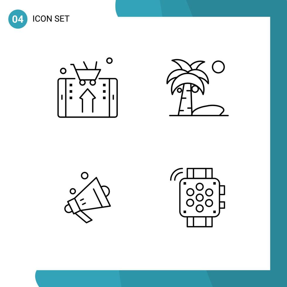Gruppe von 4 modernen Filledline-Flachfarben für mobile Lautsprecher Shopping Coconut Shopping editierbare Vektordesign-Elemente vektor