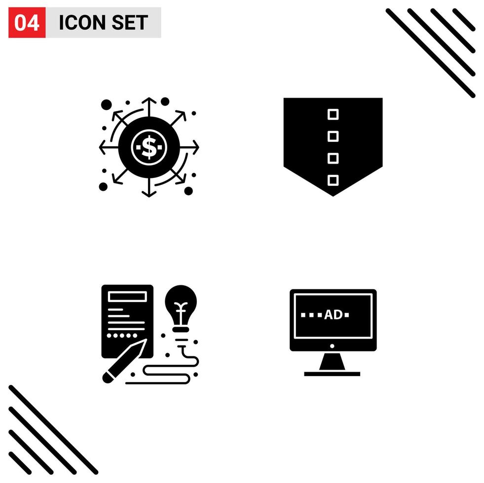 stock vektor ikon packa av 4 linje tecken och symboler för distribution kreativ pengar skydda TV redigerbar vektor design element