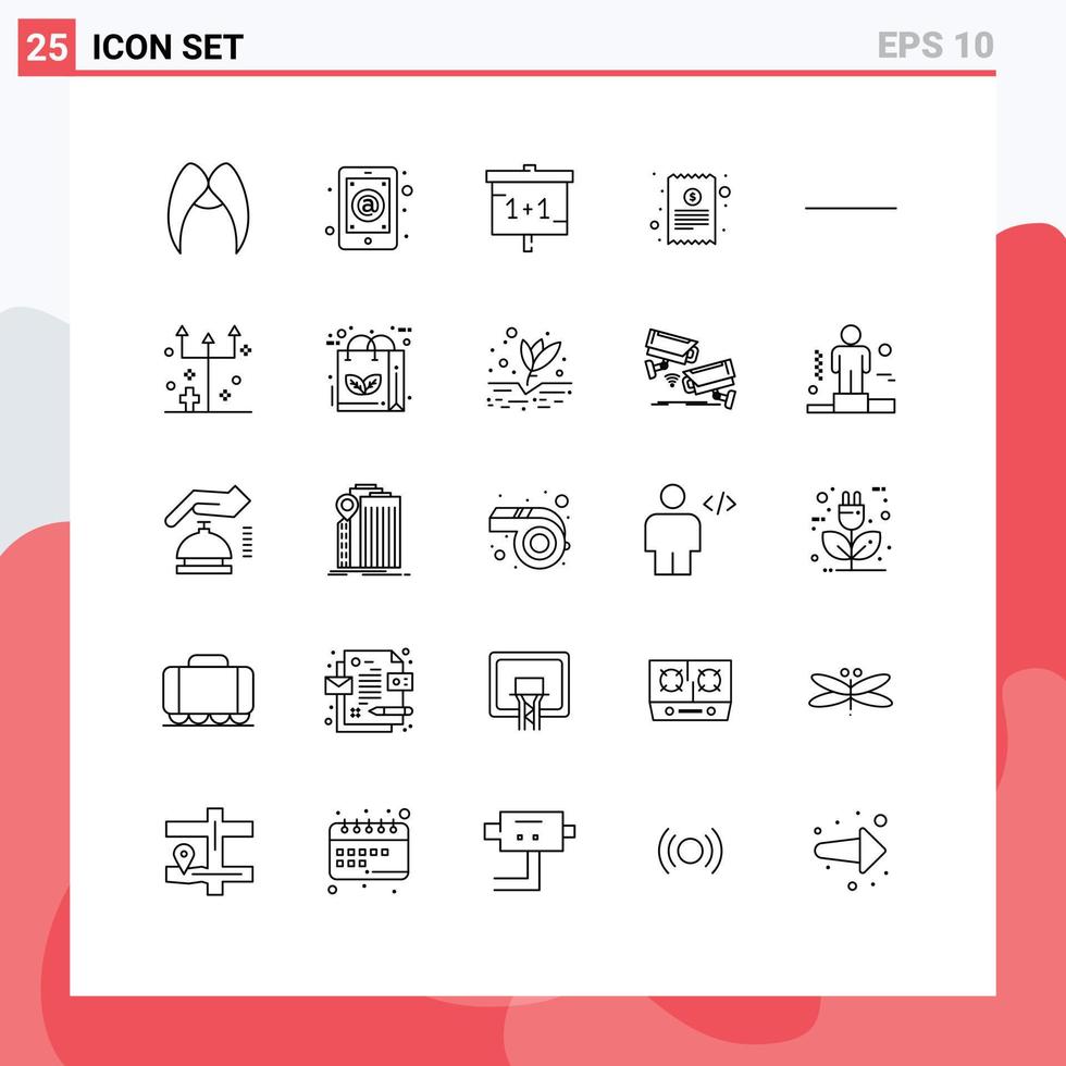 Linienpaket mit 25 universellen Symbolen für Finanzen, Kassenbeleg, Post, Rechnung, Schule, editierbare Vektordesign-Elemente vektor