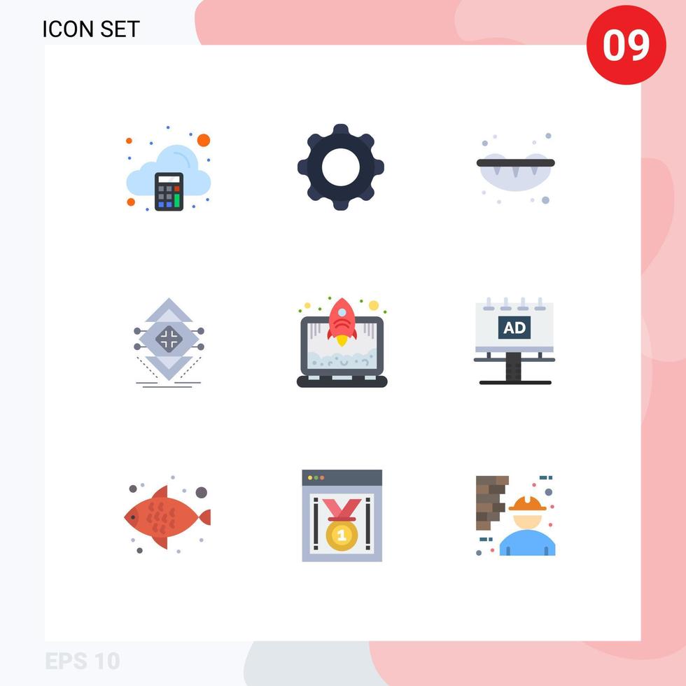 Stock Vector Icon Pack mit 9 Zeilenzeichen und Symbolen für Laptop-Wissenschaftsnavigationsinfrastruktur, die editierbare Vektordesign-Elemente berechnet