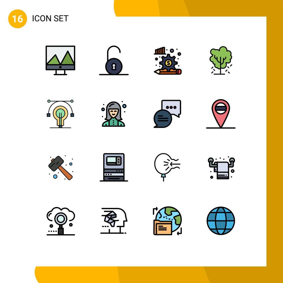 mobil gränssnitt platt Färg fylld linje uppsättning av 16 piktogram av aning Glödlampa finansiera vår äpple träd redigerbar kreativ vektor design element