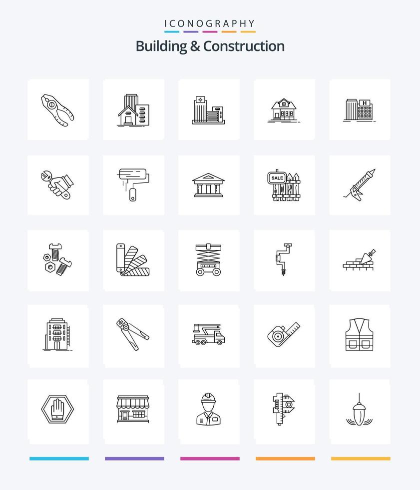 kreatives Bauen und Bauen 25 Gliederungssymbolpaket wie Gebäude. Gesundheitspflege. Wohnung. Krankenhaus. Gebäude vektor