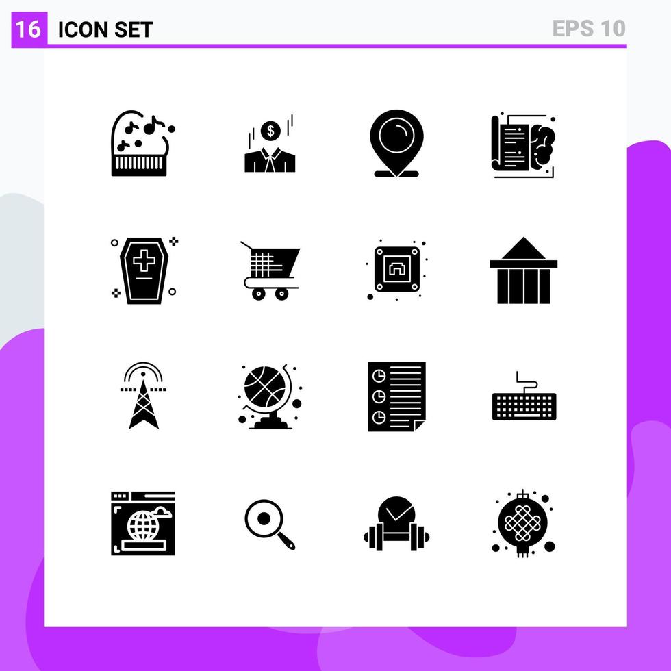 satz von 16 modernen ui-symbolen symbole zeichen für schreckliche sargkarte lernen gehirn editierbare vektordesignelemente vektor