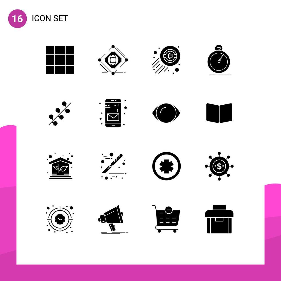 uppsättning av 16 vektor fast glyfer på rutnät för Semester hänge handel sport optimering redigerbar vektor design element