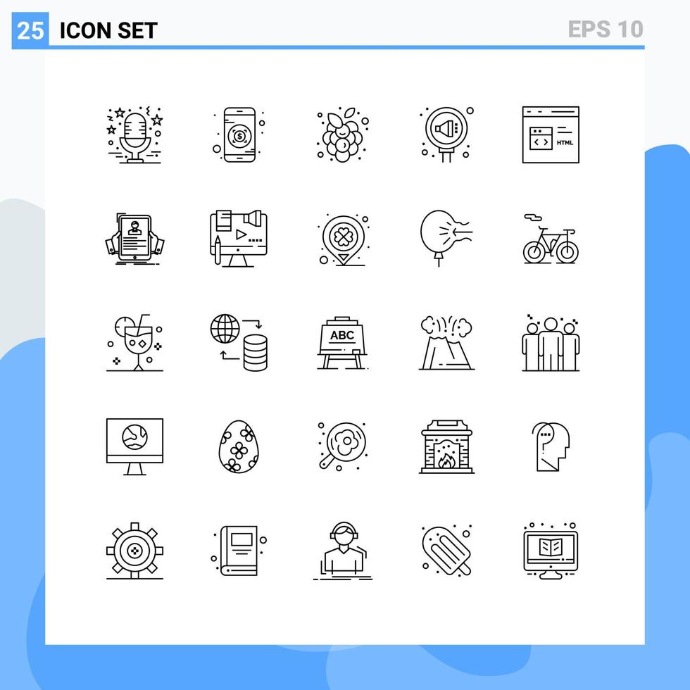 25 universell linje tecken symboler av koda relation höst frukt offentlig förvaltning redigerbar vektor design element