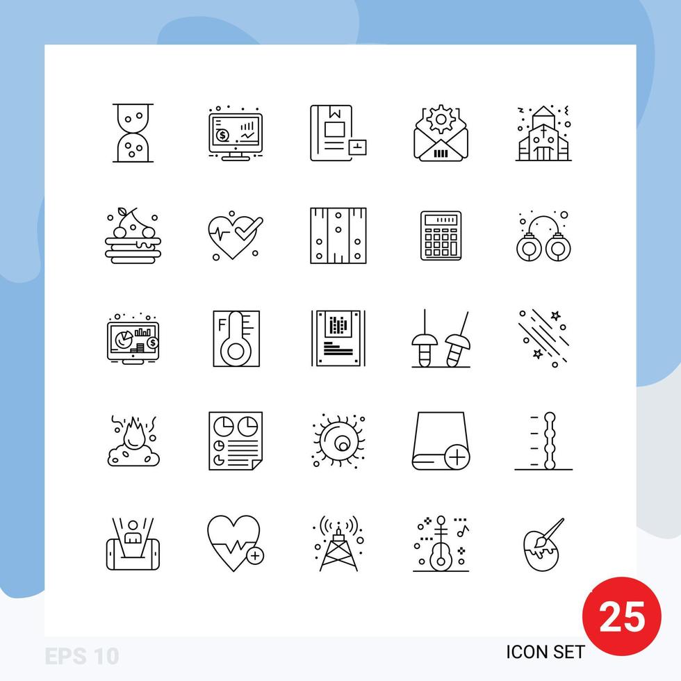 grupp av 25 rader tecken och symboler för mat kyrka kunskap jul redskap redigerbar vektor design element