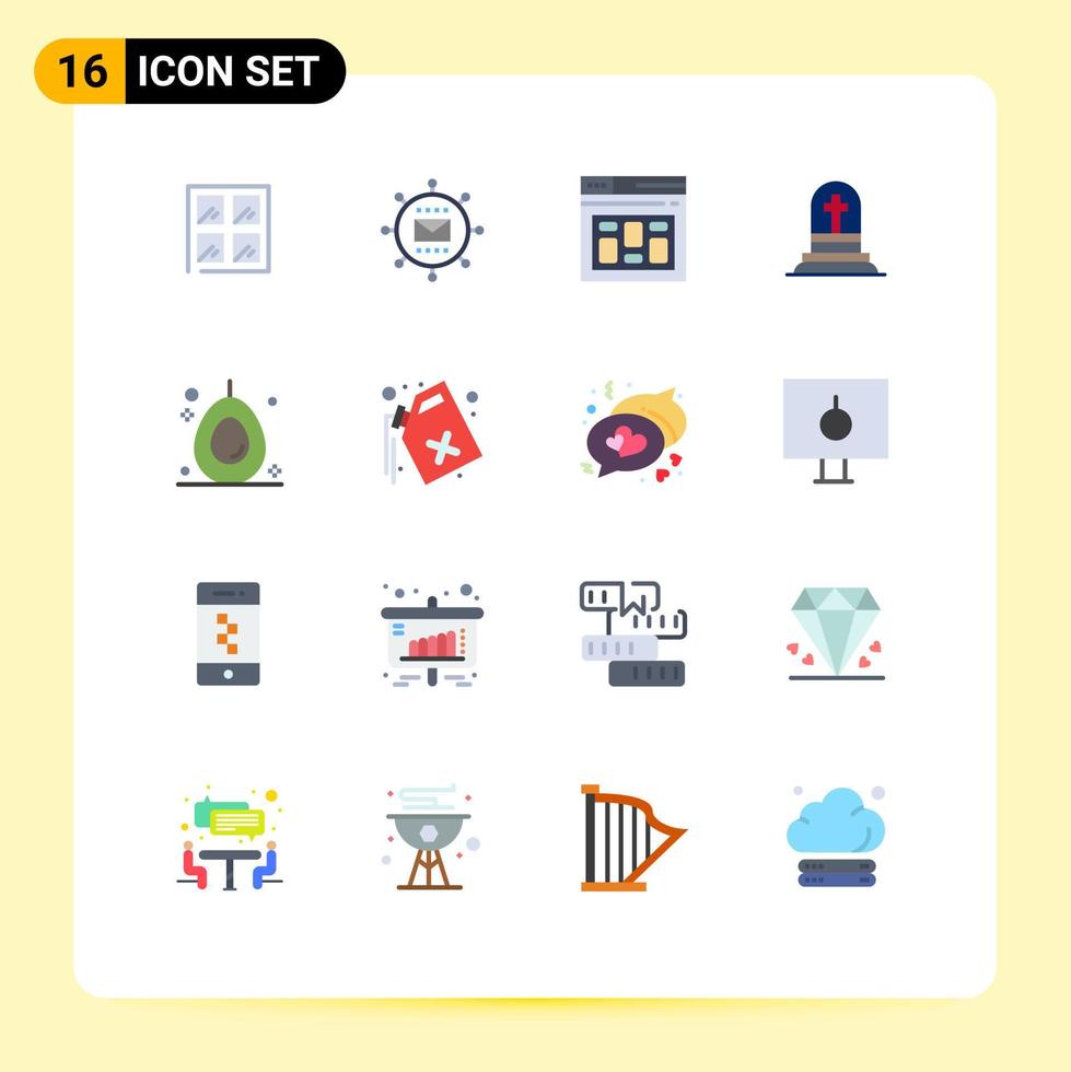 16 universelle flache Farben für Web- und mobile Anwendungen Lebensmittel-Rip-Browser-Grabstein-Tod editierbares Paket kreativer Vektordesign-Elemente vektor
