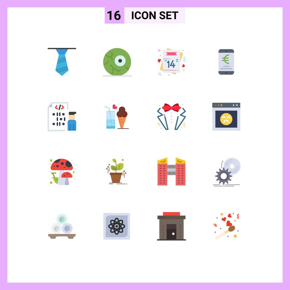 16 universelle flache Farbzeichen Symbole der Entwicklung von Online-Zahlungen für Shopping-Liebe, editierbares Paket kreativer Vektordesign-Elemente vektor