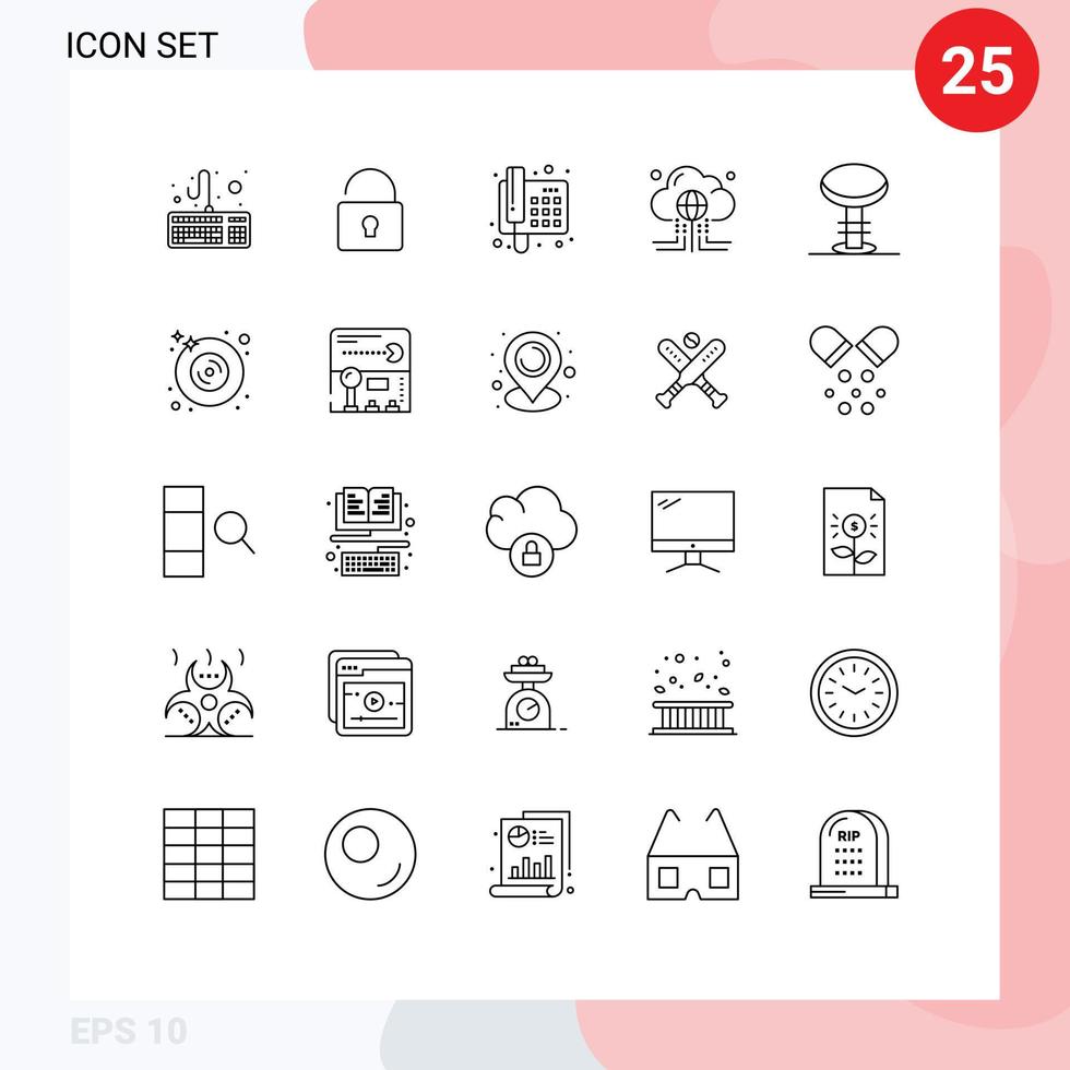 Bearbeitbares Vektorlinienpaket mit 25 einfachen Linien von Innenbartelefon-Internetdaten bearbeitbare Vektordesignelemente vektor