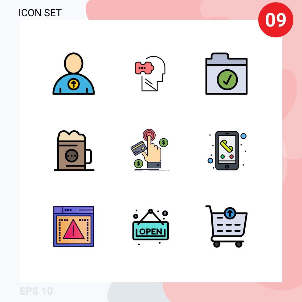 9 tematiska vektor fylld linje platt färger och redigerbar symboler av betala ppc mapp glas dryck redigerbar vektor design element