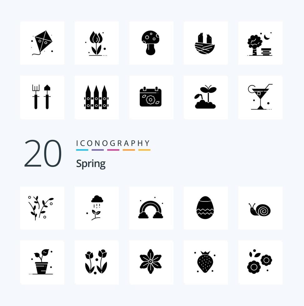 20 Spring Solid Glyph Icon Pack wie Oster-Frühlingsregen-Ei-Welle vektor