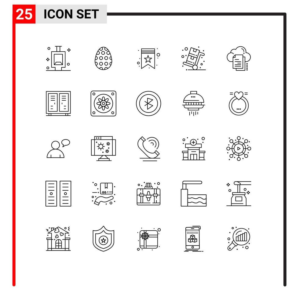 Stock Vector Icon Pack mit 25 Zeilenzeichen und Symbolen für Dateien Trolley Lieblingseinkauf Verkauf editierbare Vektordesign-Elemente