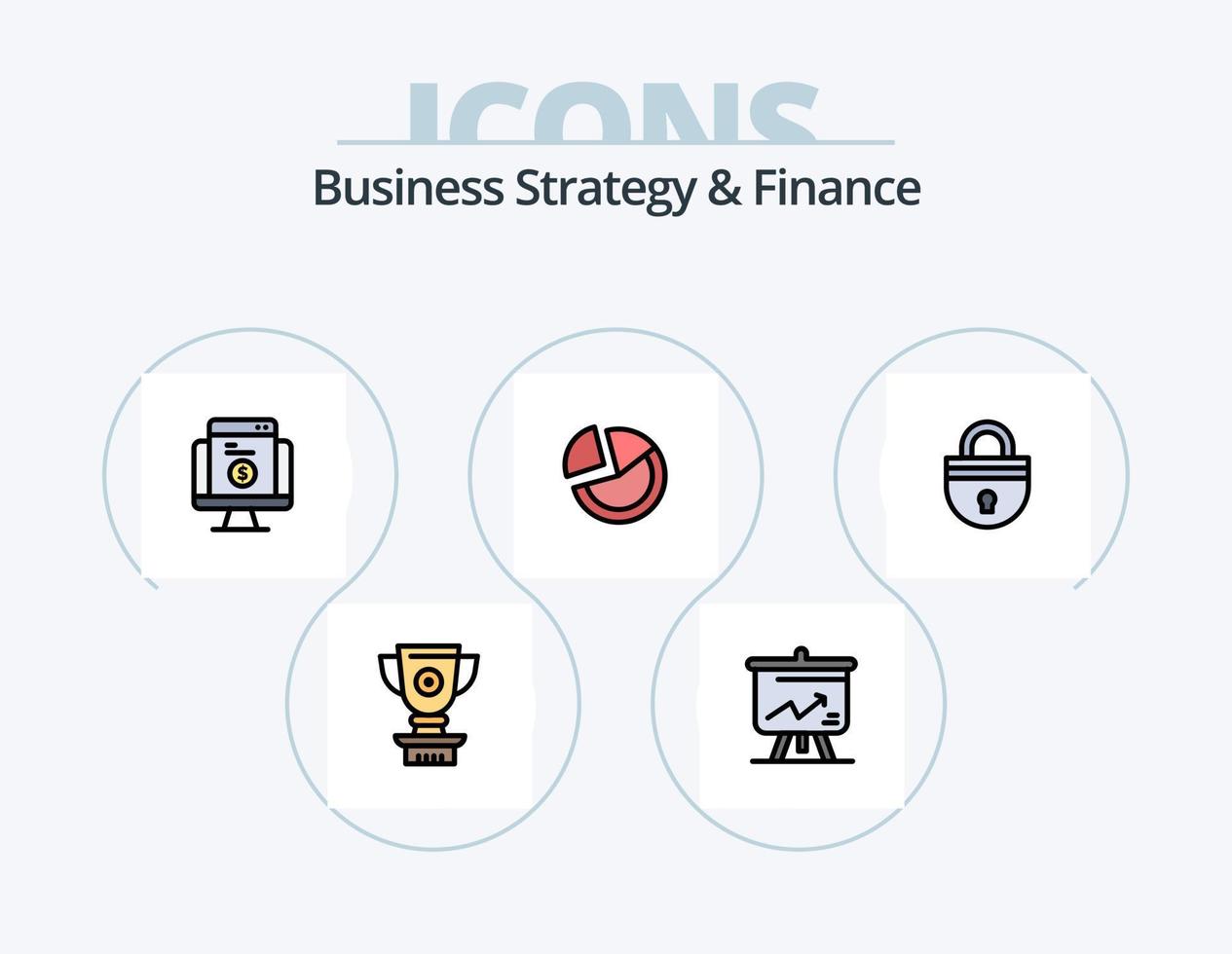 Geschäftsstrategie und Finanzlinie gefüllt Icon Pack 5 Icon Design. Zahlung . Berechnung . Schutz. Geld vektor