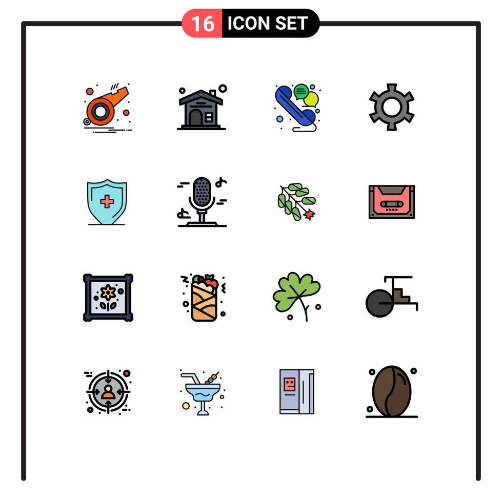 16 universelle, flache, farbgefüllte Linien für Web- und mobile Anwendungen vektor