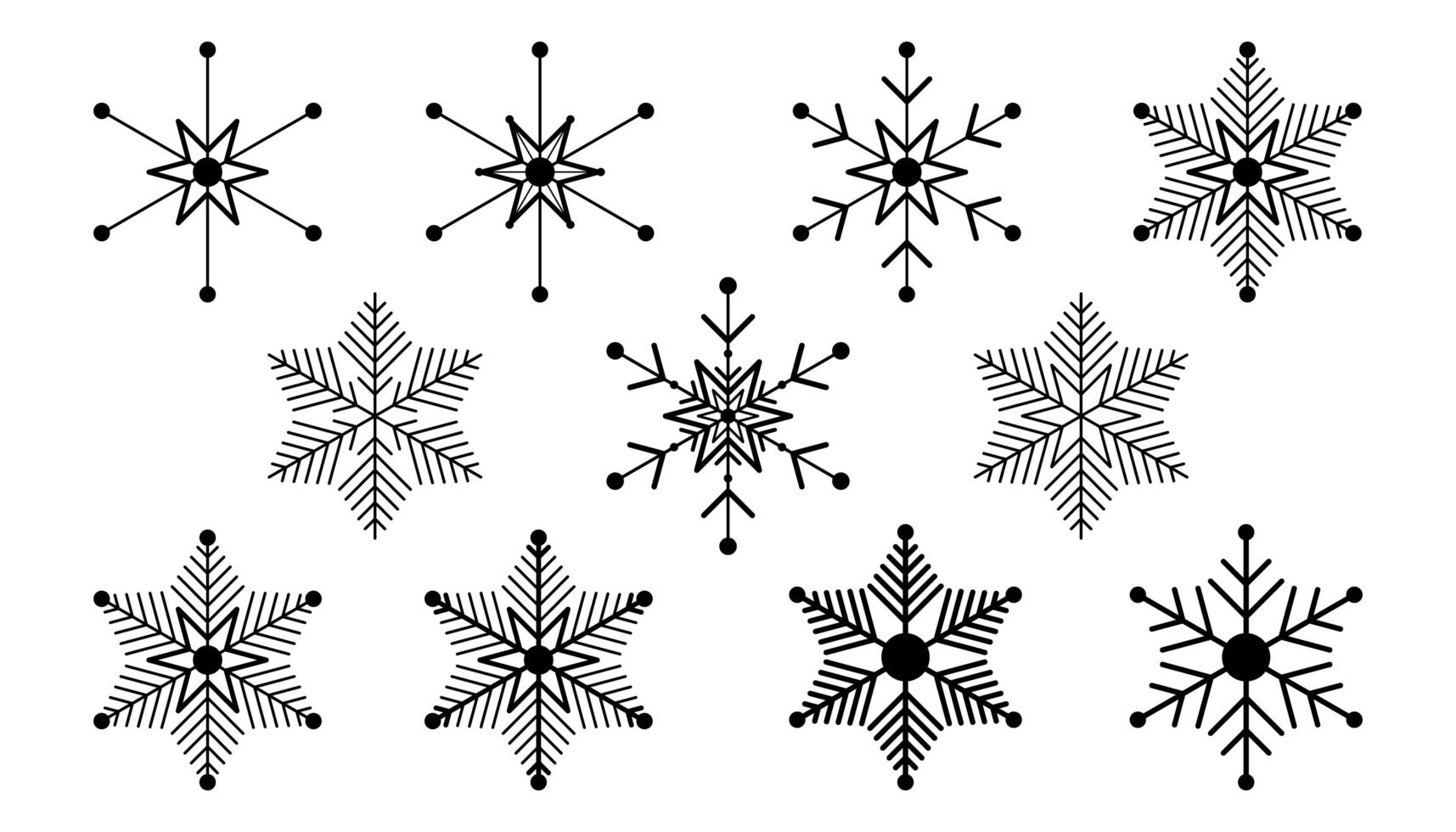 Vektor große Menge der schwarzen Schneeflocke Design-Elemente auf weißem Hintergrund. verschiedene Designs.
