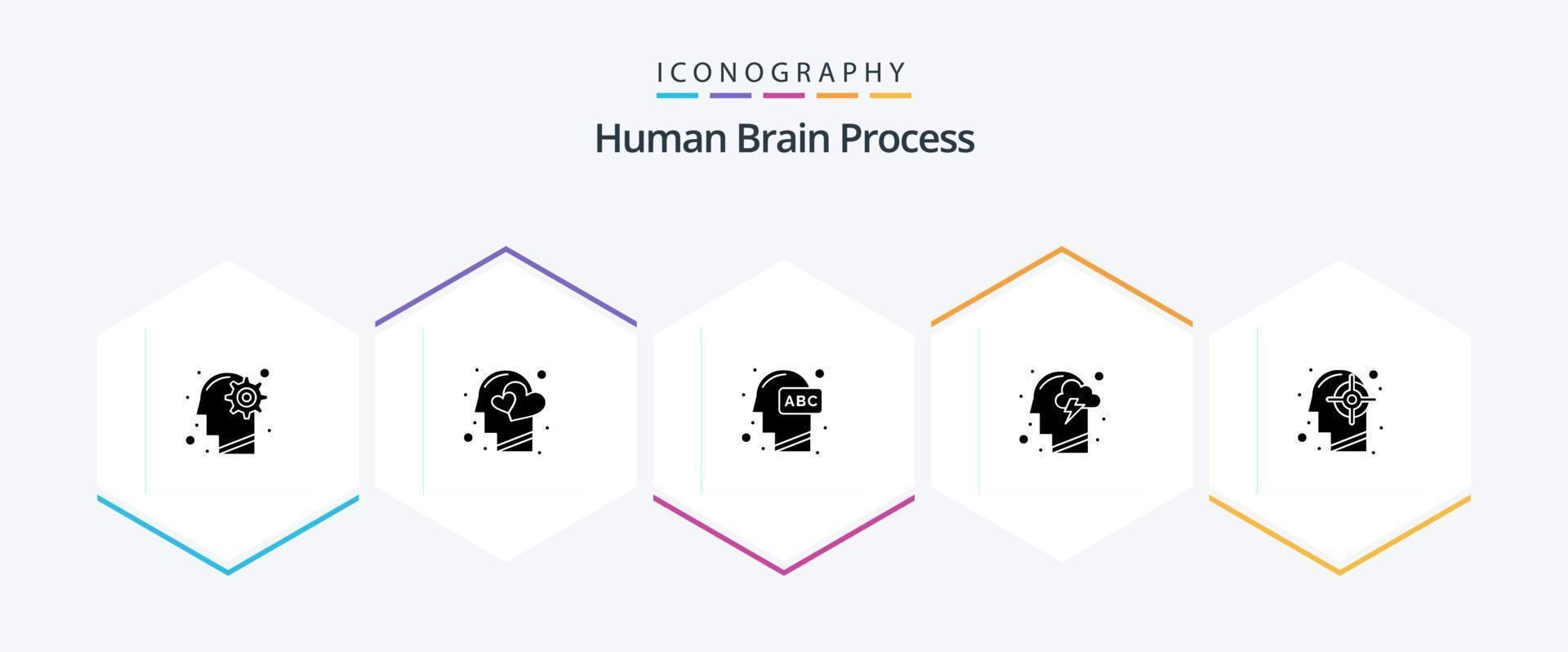 menschlicher Gehirnprozess 25 Glyphen-Icon-Pack einschließlich Mensch. Wolke. Herz. Lernen. menschlich vektor