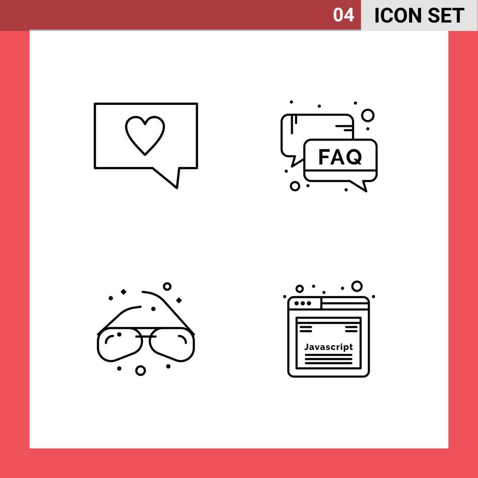 redigerbar vektor linje packa av 4 enkel fylld linje platt färger av tycka om öga glasögon faq Stöd nörd redigerbar vektor design element