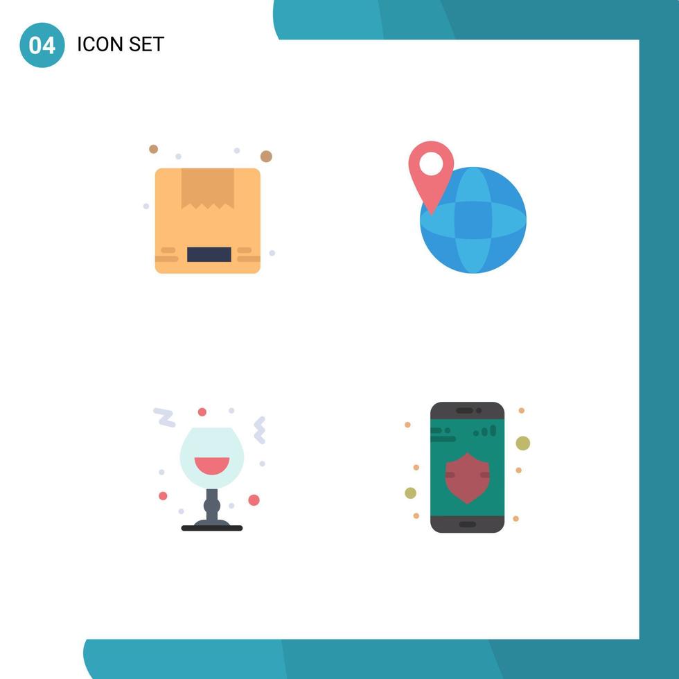 4 flaches Icon-Konzept für mobile Websites und Apps Box Night globale Weindaten editierbare Vektordesign-Elemente vektor
