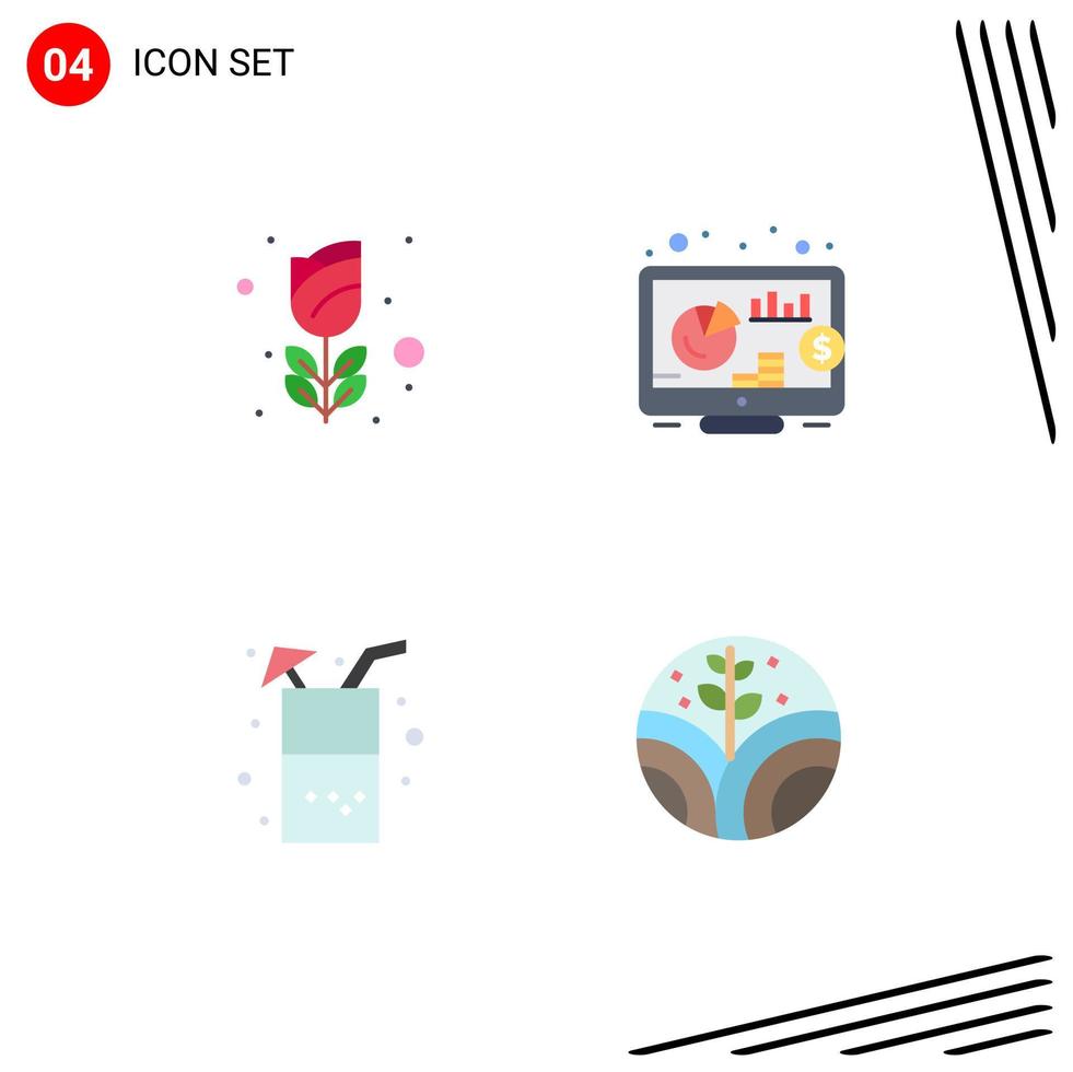 4 flaches Icon-Pack der Benutzeroberfläche mit modernen Zeichen und Symbolen von Blumenlebensmittel-Rosen-SEO-Umgebung editierbare Vektordesign-Elemente vektor