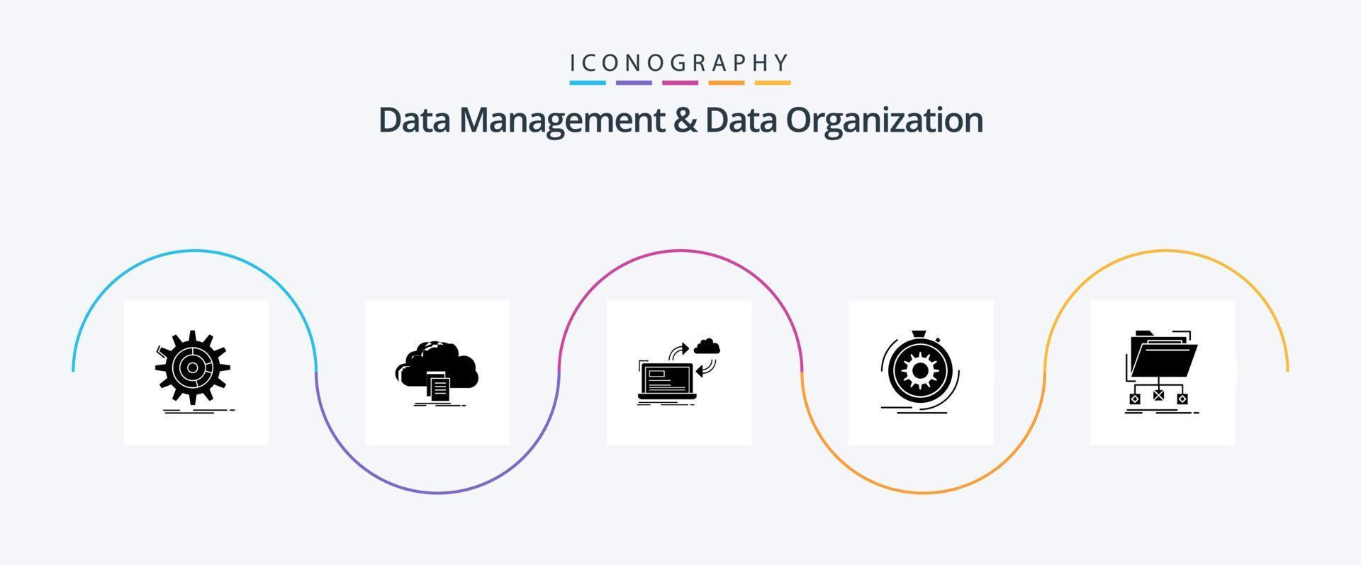 Datenmanagement und Datenorganisation Glyph 5 Icon Pack inklusive Leistung. Aktion. Datei. Pfeile. Daten vektor