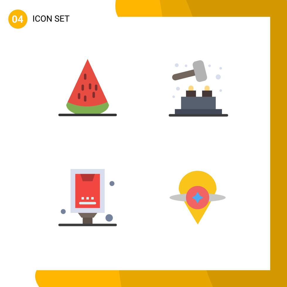 Benutzeroberflächenpaket mit 4 grundlegenden flachen Symbolen von Dessertankündigungsfrüchten, die editierbare Vektordesign-Elemente für das Marketing von Früchten verwenden vektor